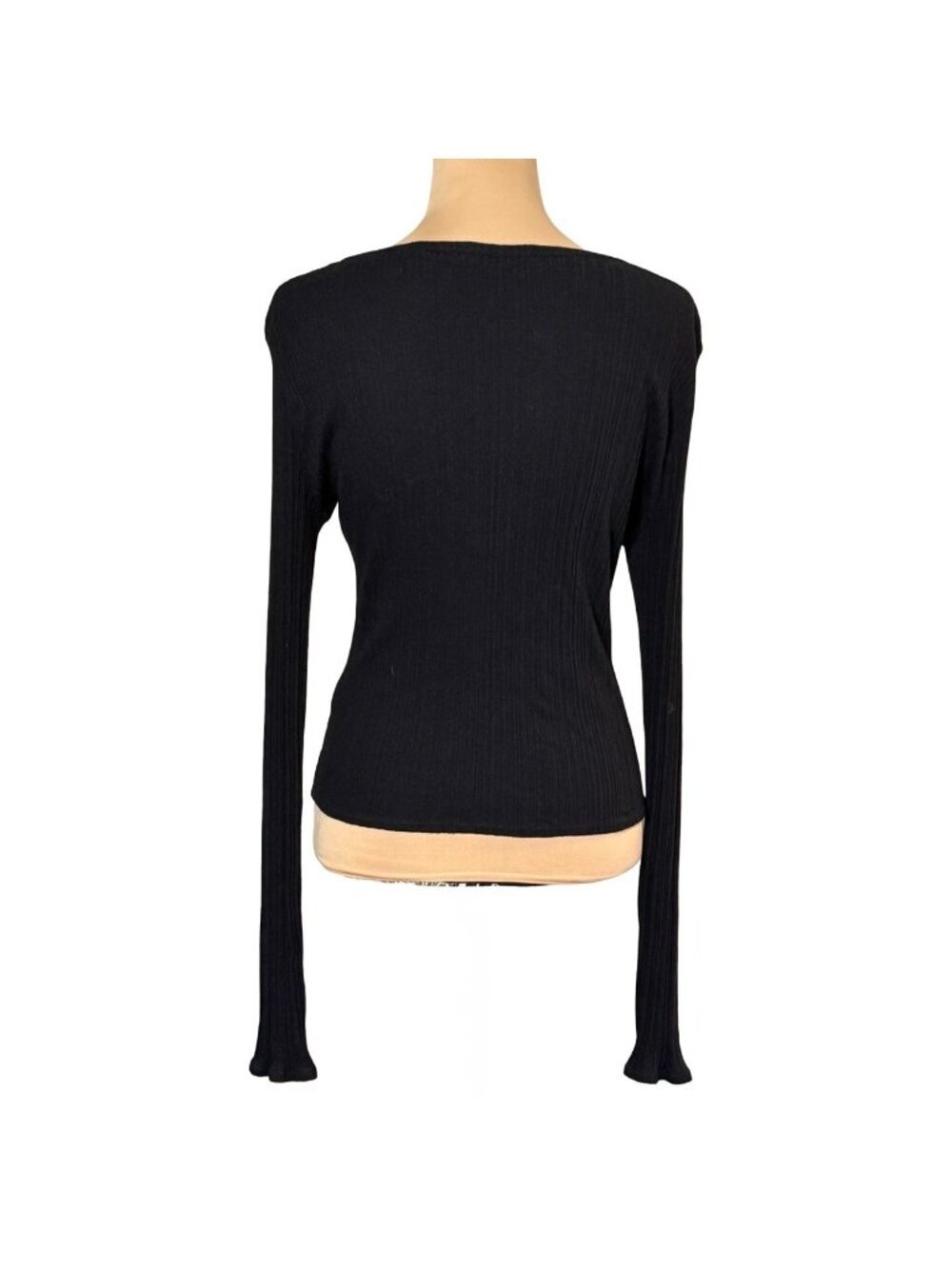 Vince Rib-Knit Deep V Wrap Top Sz L Black Minimalist Goth Capsule Wardrobe - Picture 4 of 11